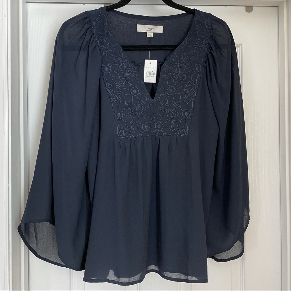 LOFT navy blue top with flowy sleeves
